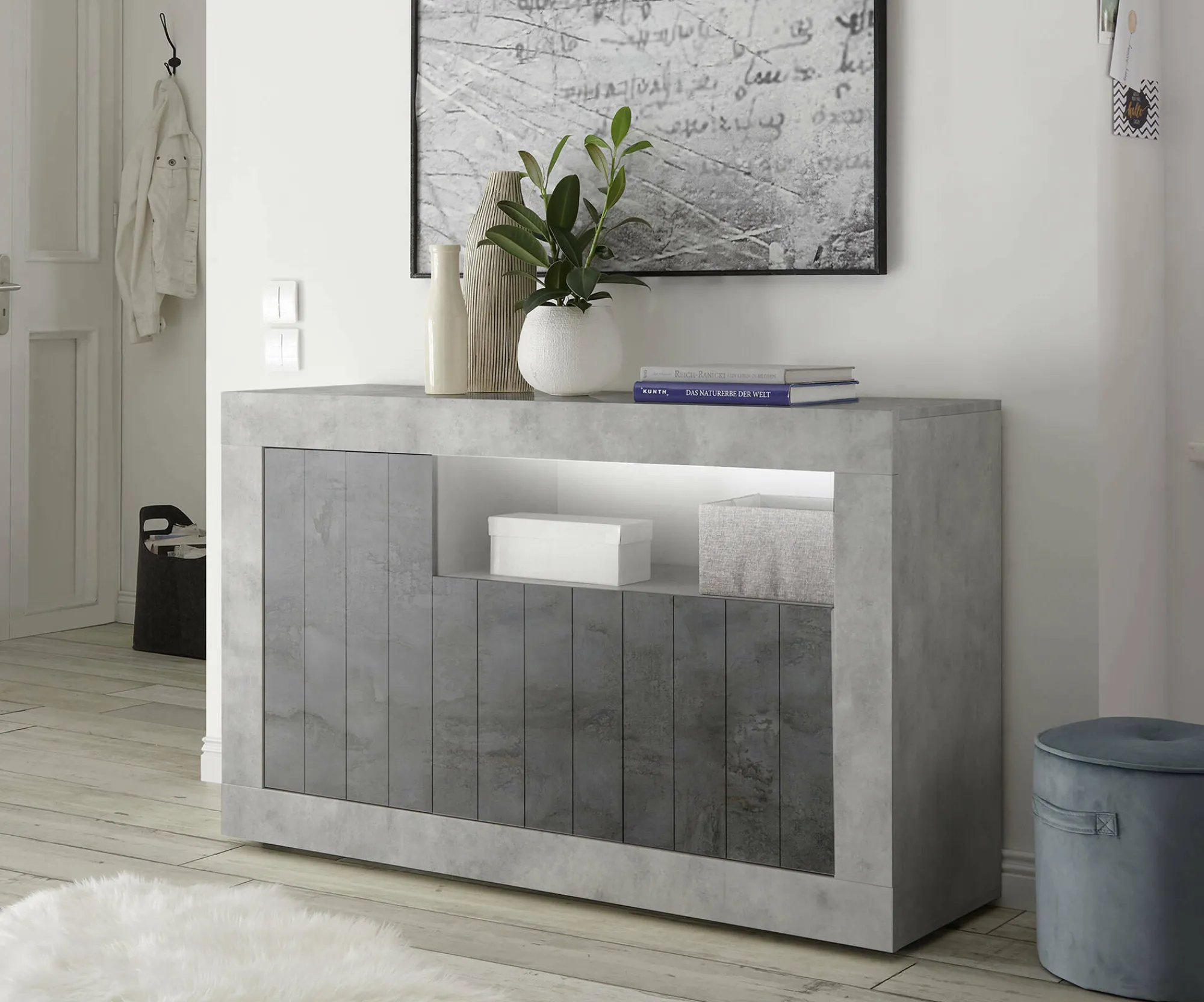 Credenza Dolphin, 138x42 h86 cm, Cemento e Ardesia<Dmora Discount