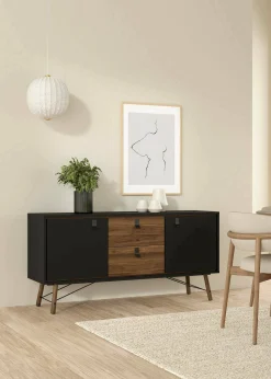 Credenza Dsavold, 40x150 h72 cm, Nero e Noce<Dmora Store