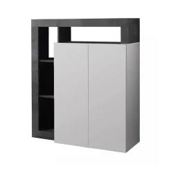 Credenza Dsmar, 108x42 h127 cm, Bianco lucido e Ardesia<Dmora Sale