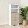 Credenza Dsvobod, 89x40 h186 cm, Bianco e Quercia<Dmora Cheap