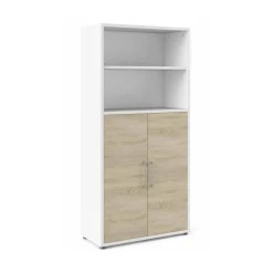 Credenza Dsvobod, 89x40 h186 cm, Bianco e Quercia<Dmora Cheap