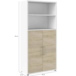 Credenza Dsvobod, 89x40 h186 cm, Bianco e Quercia<Dmora Cheap