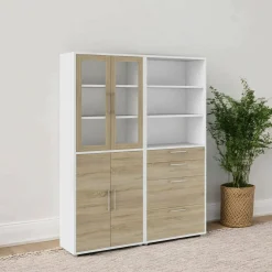 Credenza Embabane, 40x178 h222 cm, Bianco e Quercia<Dmora Sale