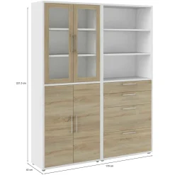 Credenza Embabane, 40x178 h222 cm, Bianco e Quercia<Dmora Sale