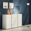 Credenza Ernesta, 140x38h92 cm, Bianco lucido e Antracite<Dmora Discount