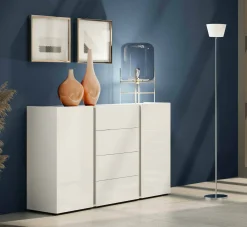 Credenza Ernesta, 140x38h92 cm, Bianco lucido e Antracite<Dmora Discount