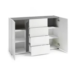 Credenza Ernesta, 140x38h92 cm, Bianco lucido e Antracite<Dmora Discount