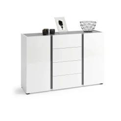 Credenza Ernesta, 140x38h92 cm, Bianco lucido e Antracite<Dmora Discount