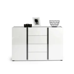 Credenza Ernesta, 140x38h92 cm, Bianco lucido e Antracite<Dmora Discount