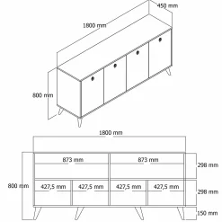 Credenza Ernie, 180x45 h80 cm, Noce e Grigio<Dmora Discount
