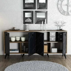 Credenza Ernie, 180x45 h80 cm, Noce e Grigio<Dmora Discount