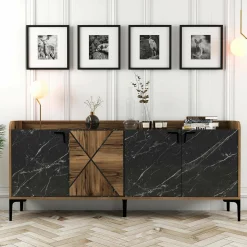 Credenza Fay, 180x35 h79 cm, Noce e Nero<Dmora Hot