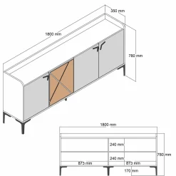 Credenza Fay, 180x35 h79 cm, Noce e Nero<Dmora Hot