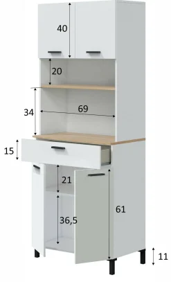 Credenza Florent, 72x40 h185 cm, Bianco e Rovere<Dmora Best