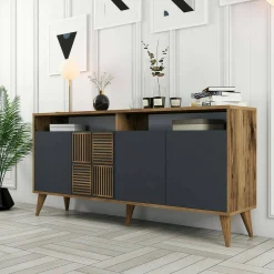 Credenza Garigliano, 160x35h79 cm, Noce e Antracite<Dmora Hot