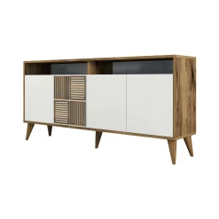Credenza Garigliano, 160x35h79 cm, Noce e Bianco<Dmora Online