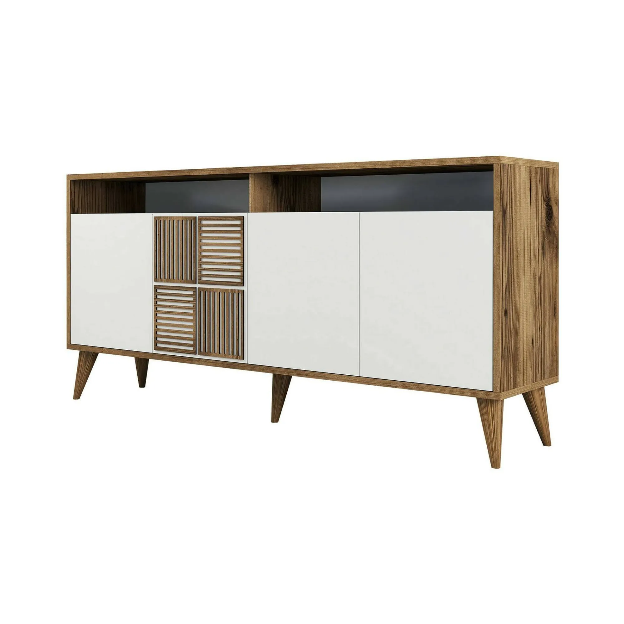 Credenza Garigliano, 160x35h79 cm, Noce e Bianco<Dmora Online
