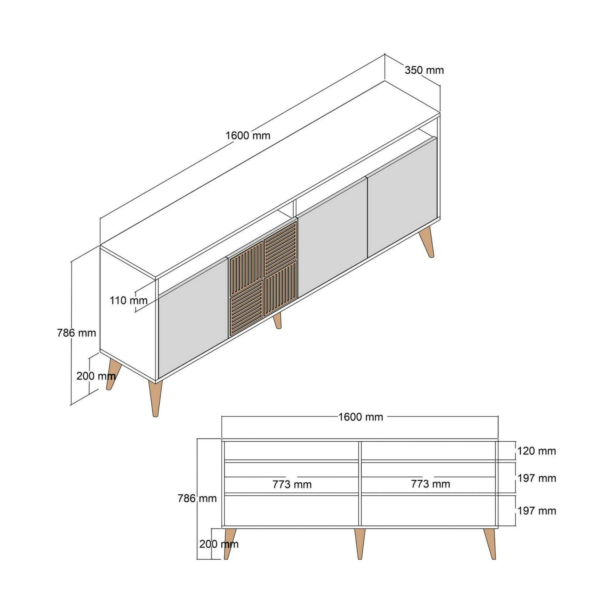 Credenza Garigliano, 160x35h79 cm, Noce e Bianco<Dmora Online