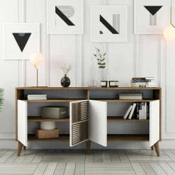 Credenza Garigliano, 160x35h79 cm, Noce e Bianco<Dmora Online