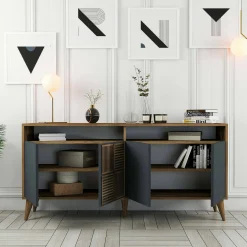 Credenza Garigliano, 160x35h79 cm, Noce e Antracite<Dmora Hot