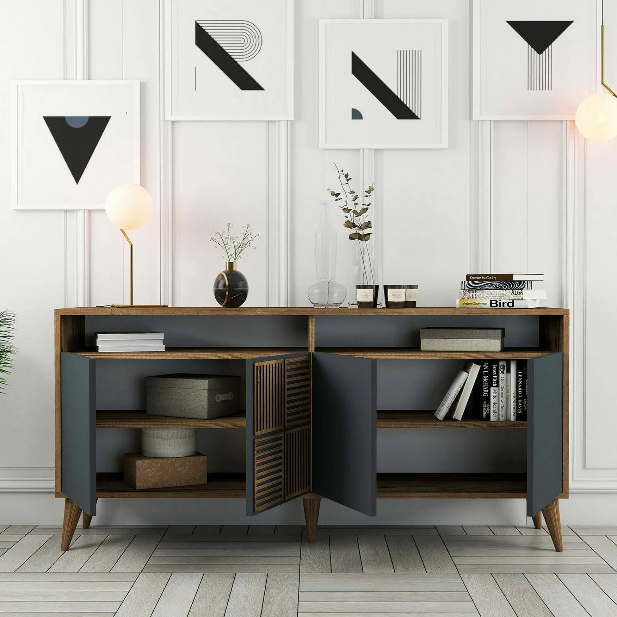 Credenza Garigliano, 160x35h79 cm, Noce e Antracite<Dmora Hot