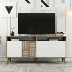Credenza Garigliano, 160x35h79 cm, Noce e Bianco<Dmora Online
