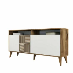 Credenza Garigliano, 160x35h79 cm, Noce e Bianco<Dmora Online
