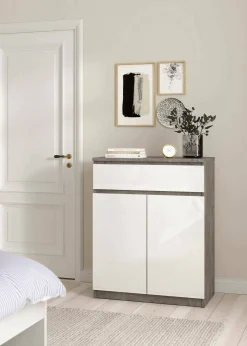 Credenza Genziana, 40x80 h100 cm, Cemento e Bianco<Dmora Store
