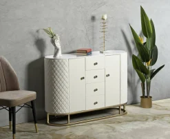 Credenza Grotte, 120x40 h85 cm, Bianco e Oro<Dmora Sale
