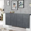 Credenza Hades, cm 210x45h85, Bianco lucido e Ardesia<Dmora Online