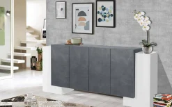 Credenza Hades, cm 210x45h85, Bianco lucido e Ardesia<Dmora Online