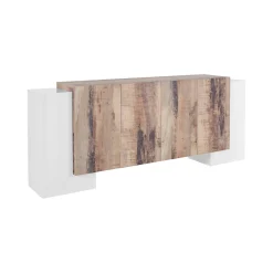 Credenza Hades, cm 210x45h85, Bianco lucido e Acero<Dmora Discount