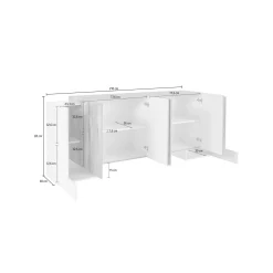 Credenza Hades, cm 210x45h85, Bianco lucido e Ardesia<Dmora Online