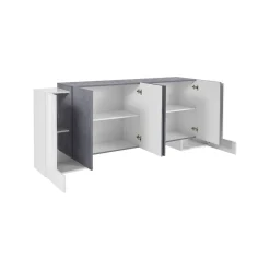 Credenza Hades, cm 210x45h85, Bianco lucido e Ardesia<Dmora Online
