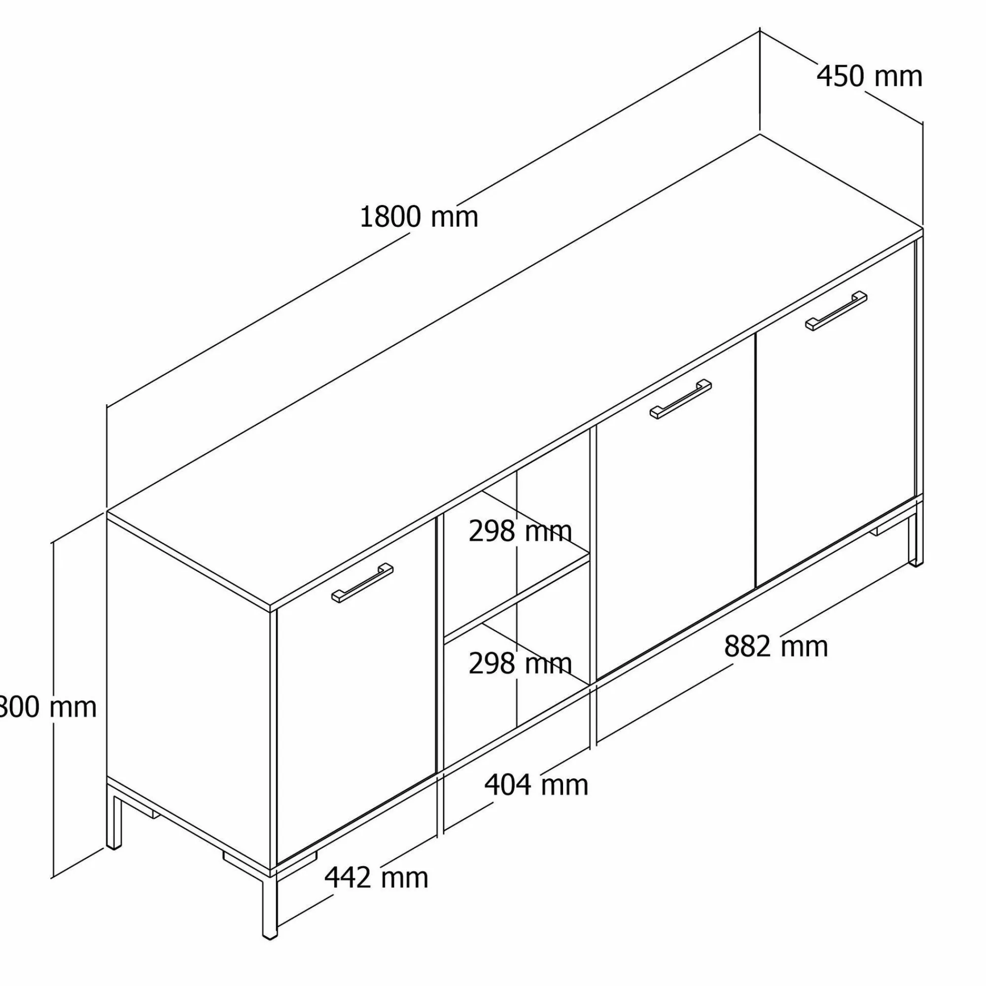 Credenza Hato, 180x45 h80 cm, Quercia e Bianco<Dmora Shop