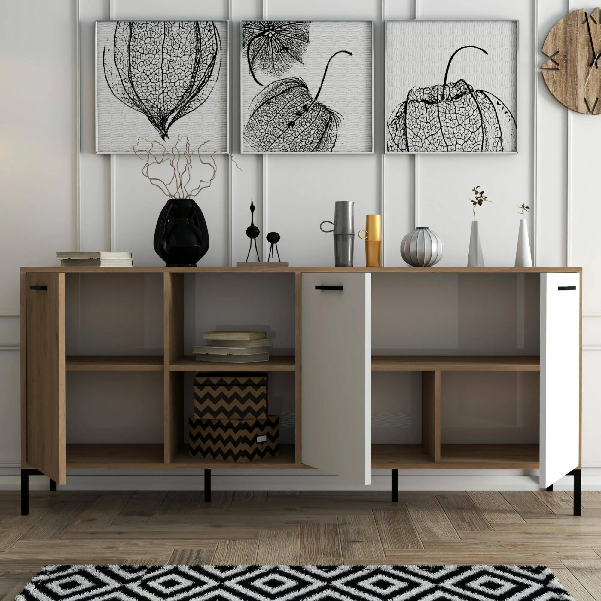 Credenza Hato, 180x45 h80 cm, Quercia e Bianco<Dmora Shop