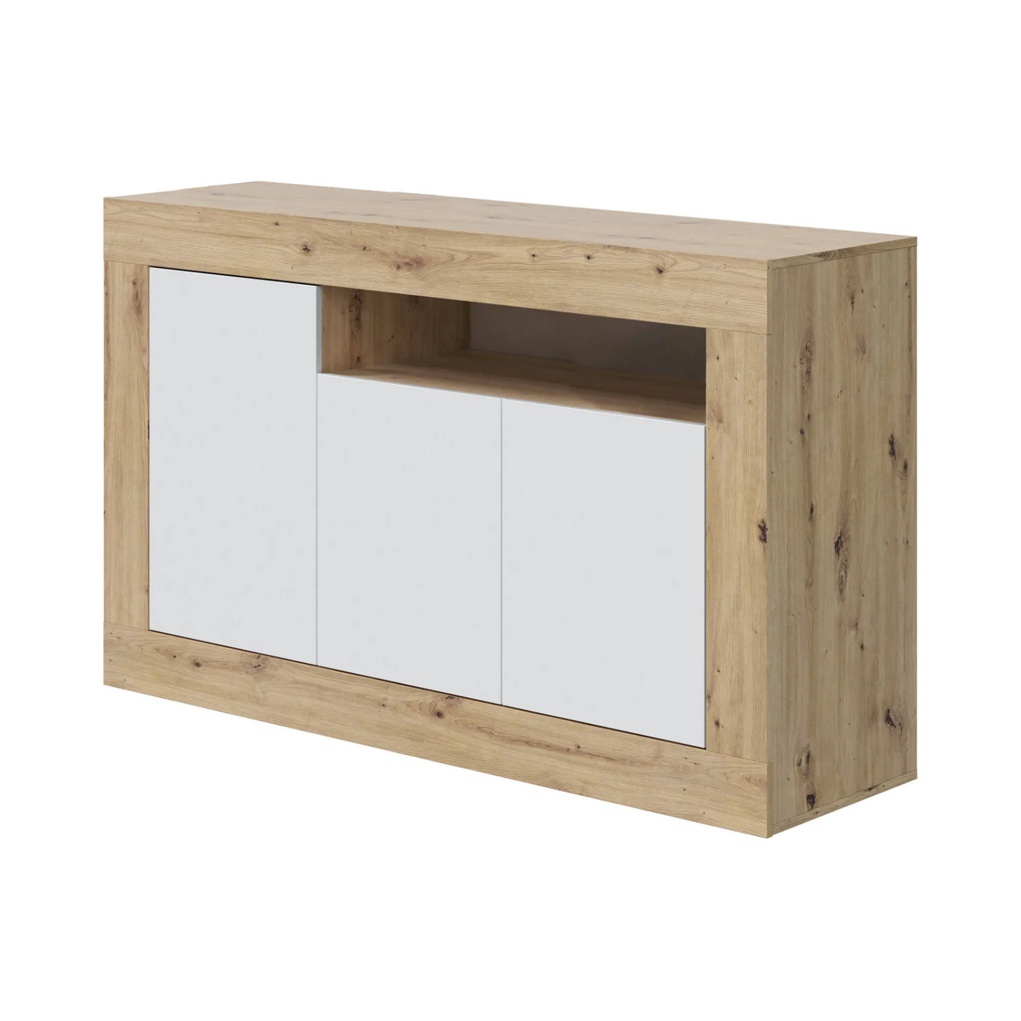 Credenza Ilizia, 144x42h87 cm, Rovere nodi e Bianco<Dmora Online