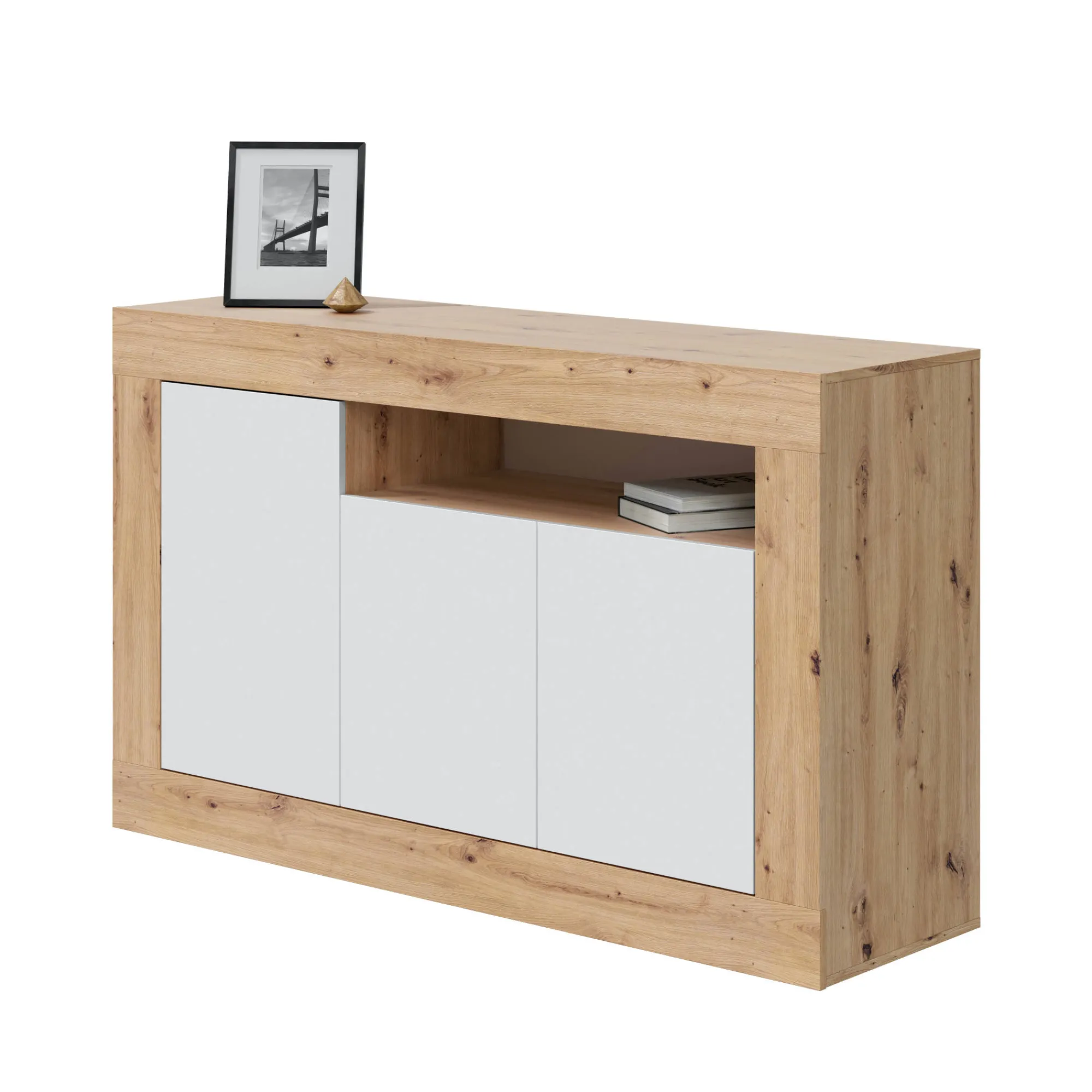 Credenza Ilizia, 144x42h87 cm, Rovere nodi e Bianco<Dmora Online