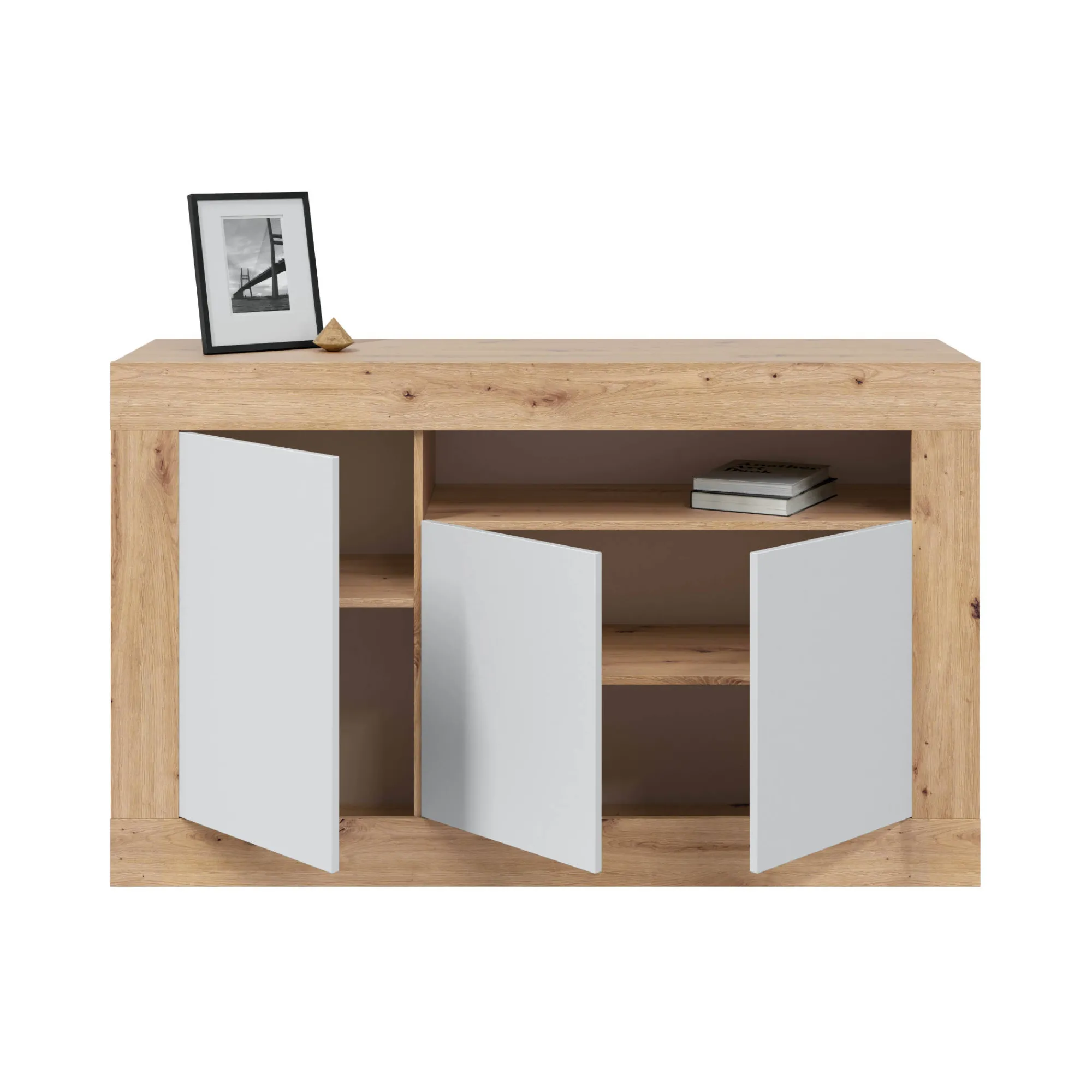 Credenza Ilizia, 144x42h87 cm, Rovere nodi e Bianco<Dmora Online