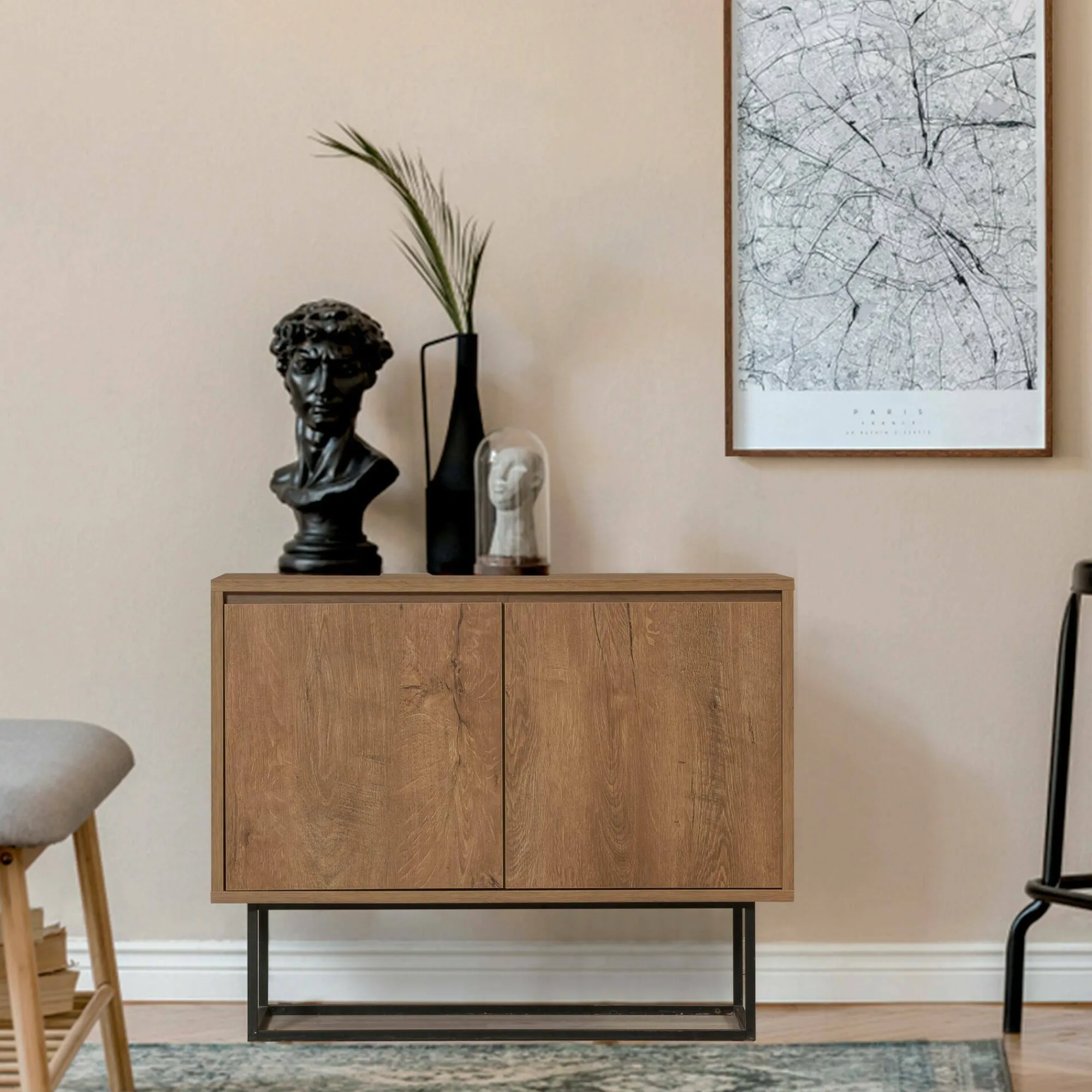 Credenza Indiano, 90x36h72 cm, Noce e Nero<Dmora Online