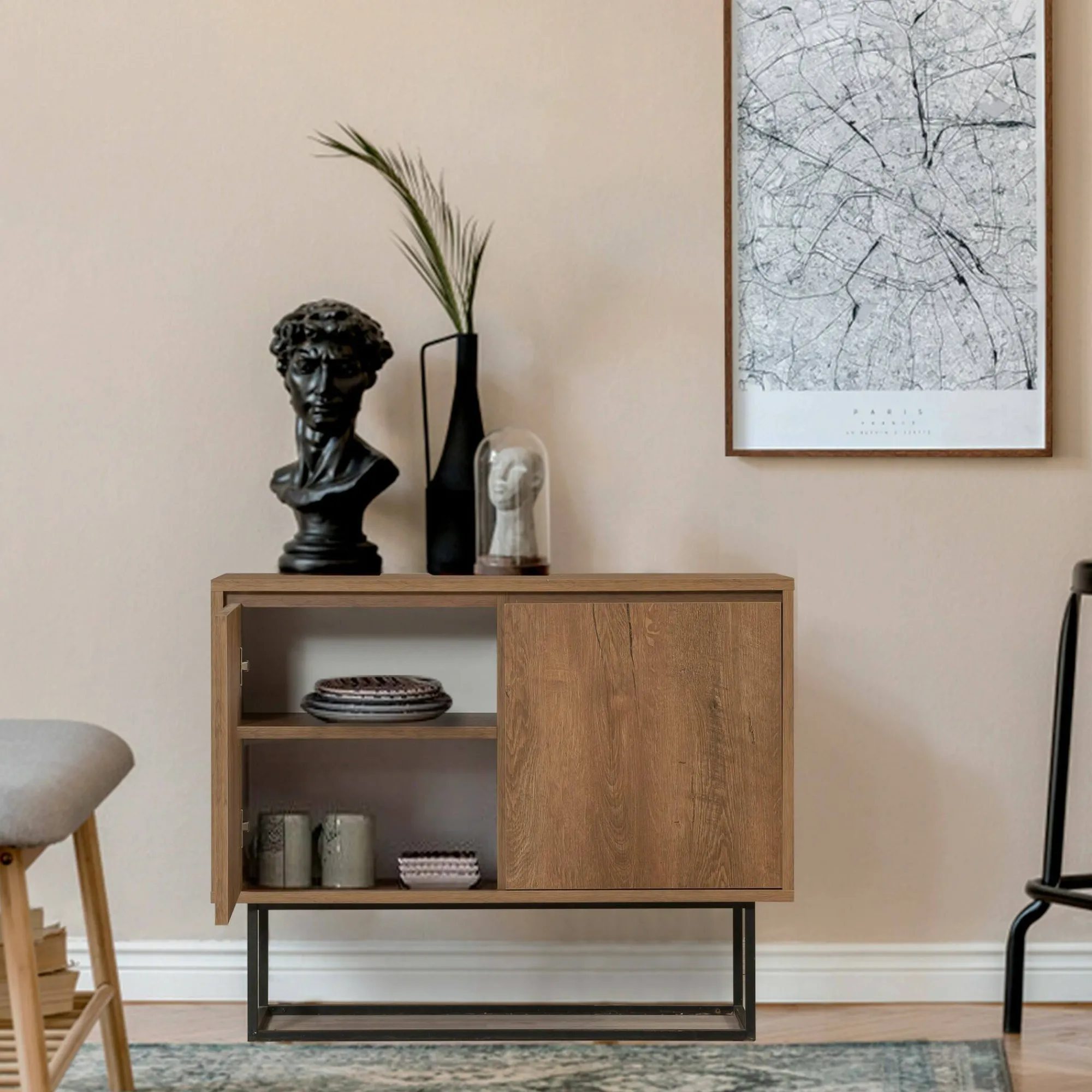 Credenza Indiano, 90x36h72 cm, Noce e Nero<Dmora Online