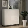 Credenza Iwao, 100x40h110 cm, Bianco lucido e Antracite<Dmora Best Sale