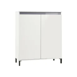 Credenza Iwao, 100x40h110 cm, Bianco lucido e Antracite<Dmora Best Sale