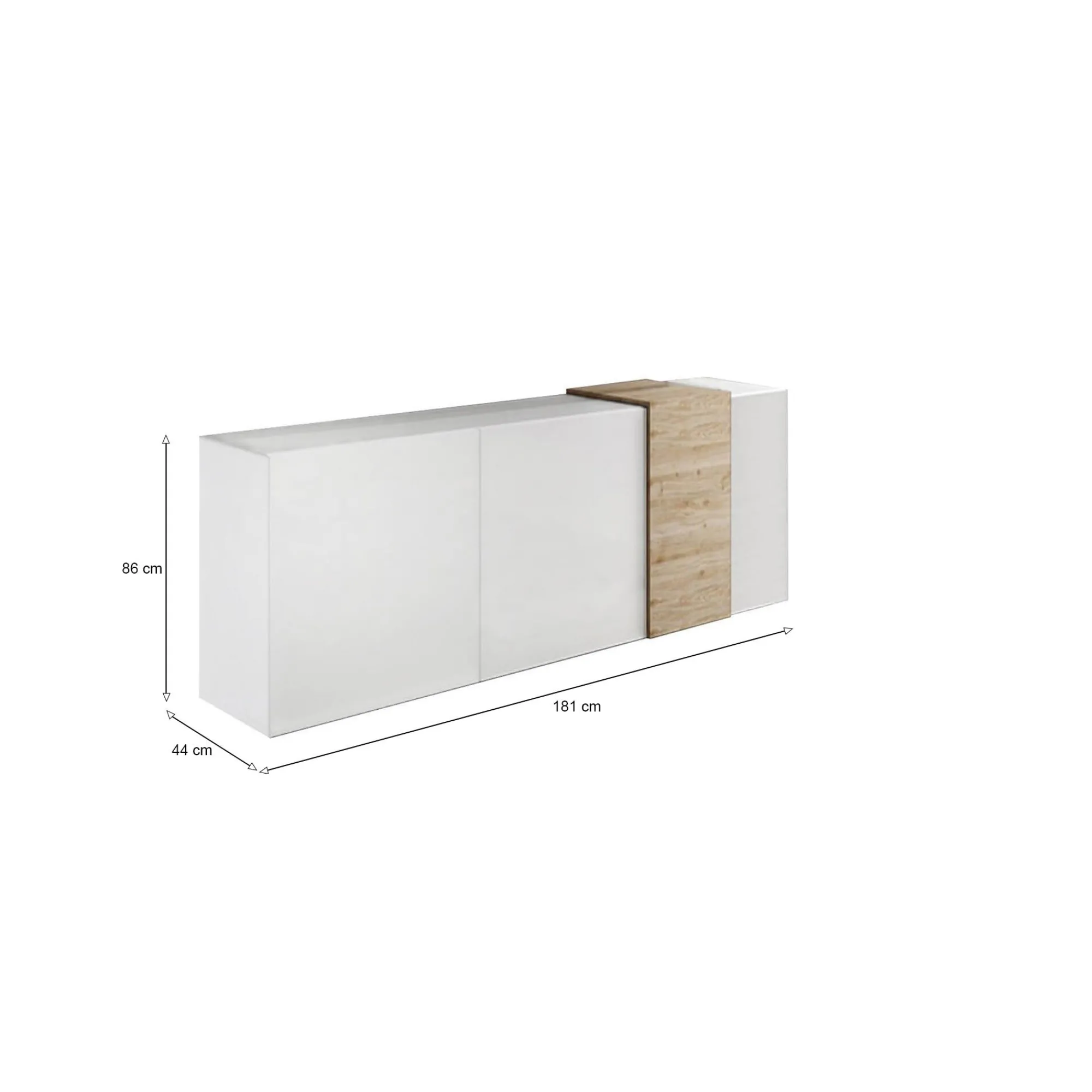 Credenza Jerry, 181x44 h86 cm, Rovere Nodi e Bianco lucido<Dmora New