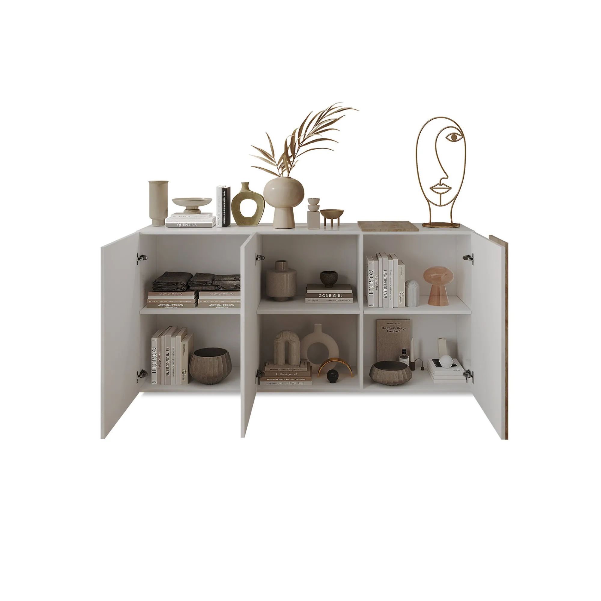 Credenza Jerry, 181x44 h86 cm, Rovere Nodi e Bianco lucido<Dmora New