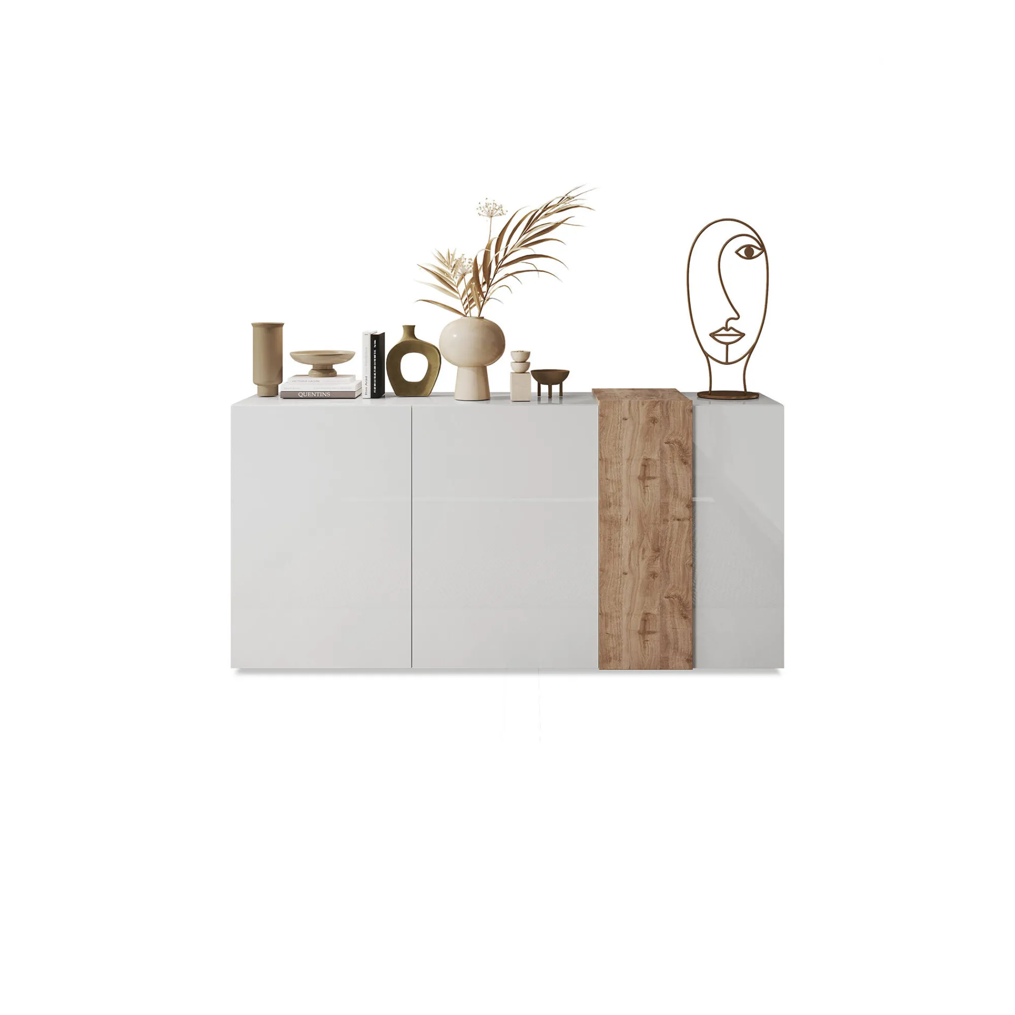 Credenza Jerry, 181x44 h86 cm, Rovere Nodi e Bianco lucido<Dmora New