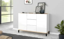 Credenza Jessie, cm 120x40h80, Bianco lucido e Acero<Dmora Best Sale