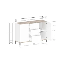 Credenza Jessie, cm 120x40h80, Bianco lucido e Acero<Dmora Best Sale