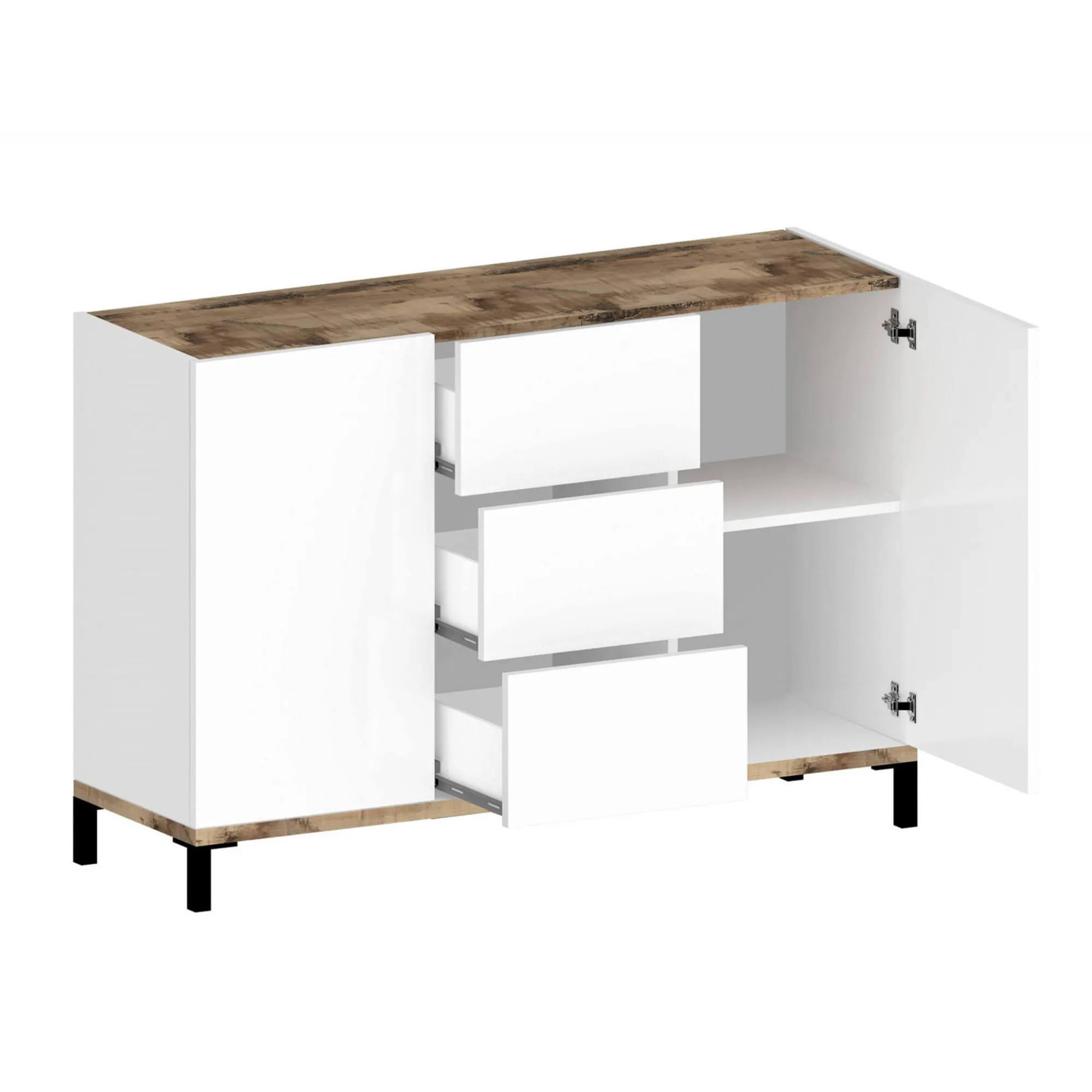 Credenza Jessie, cm 120x40h80, Bianco lucido e Acero<Dmora Best Sale