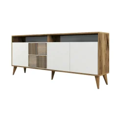 Credenza Jole, 180x35h79 cm, Noce e Bianco<Dmora Cheap